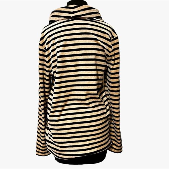 Talbots Navy Striped Velour Nautical Cozy Athleisure Cowl Neck Pullover M - Picture 2 of 5
